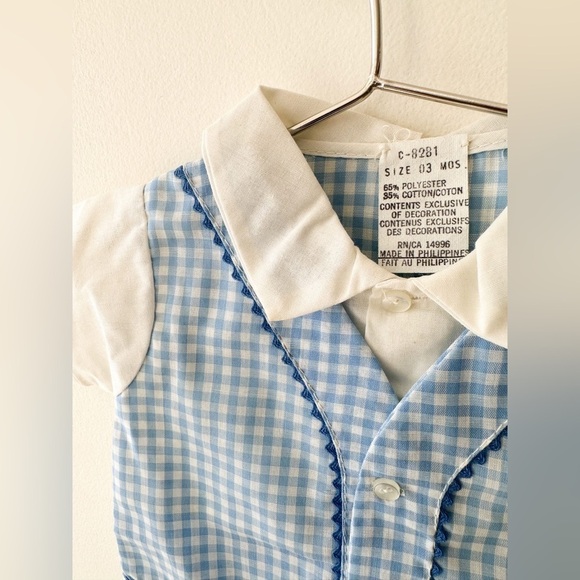 NWT- Vintage Mini Togs - Blue/White Gingham Baby Shirt - Size 0-3m - Picture 3 of 5